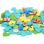 Pack of over 95pcs LakeBlue Colors various shapes 2 holes Wood Buttons(15-20MM) package for Sewing Scrapbooking